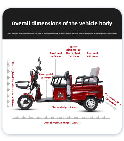 Adult 1200W High Power Motor Passenger and Cargo Electric Tricycle Lithium Household Front and Rear Shock Absorption System