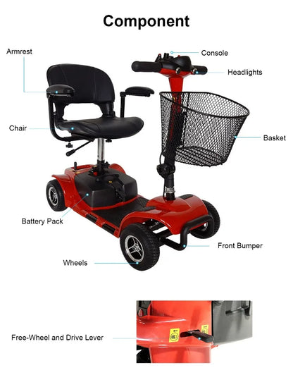 Adult Commuting Portable Mobility Scooter Mini Small Folding Disabled Electric Scooter Removable Lithium Battery Elderly Leisure