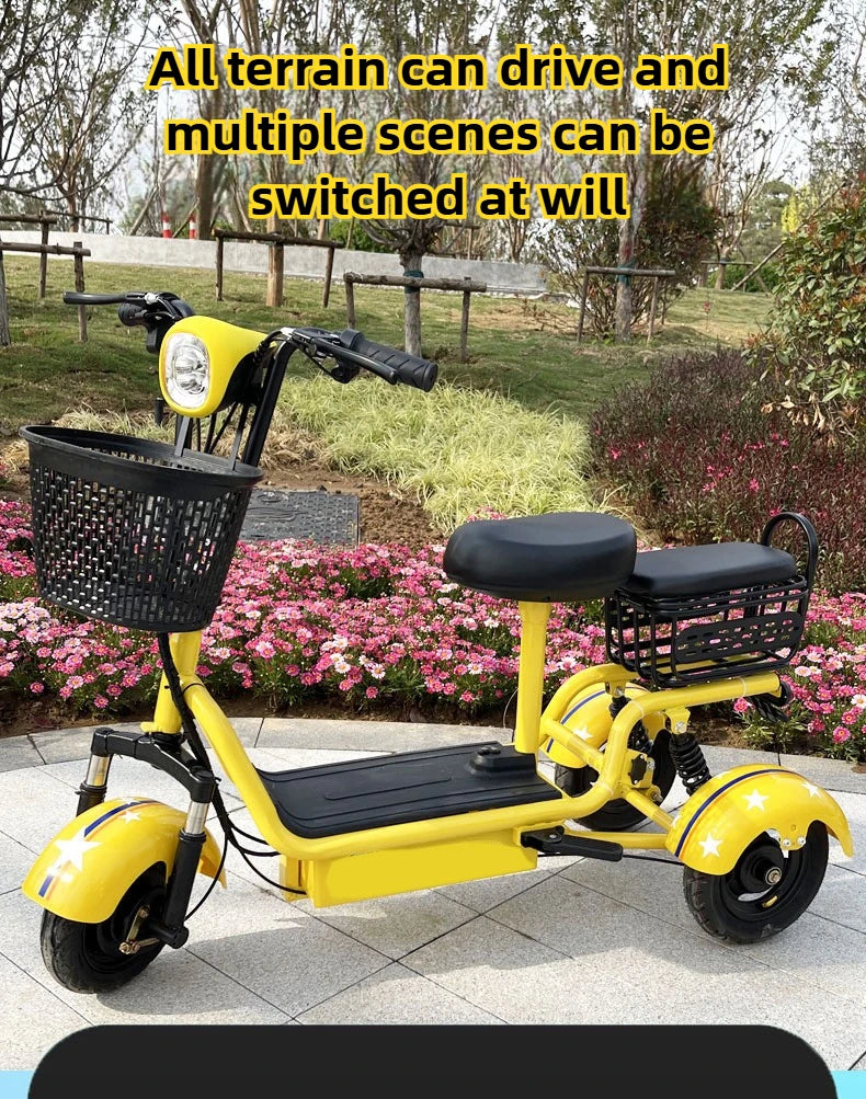Removable Battery Elderly Leisure Bicycle Small Folding Adult Electric Tricycle with Basket 3 Seats Commuting Electric Scooter