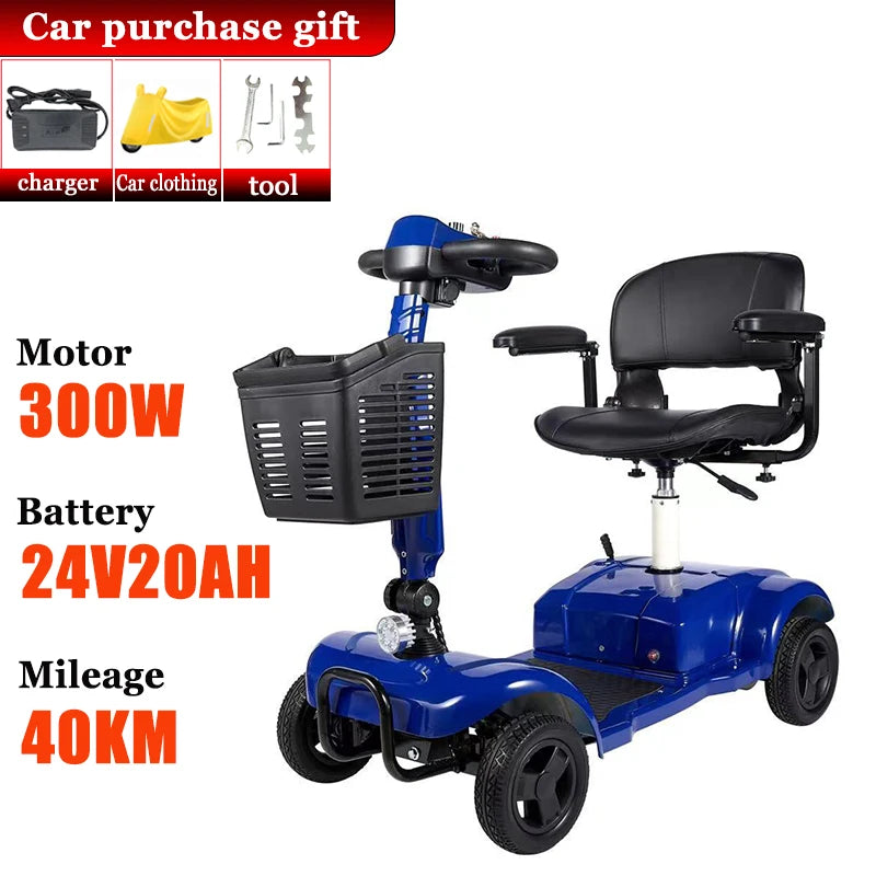 Mobility Scooter 4-Wheel Intelligent Scooter Household Elderly Electric Scooter Foldable Portable Disabled Comfortable Seat Fold