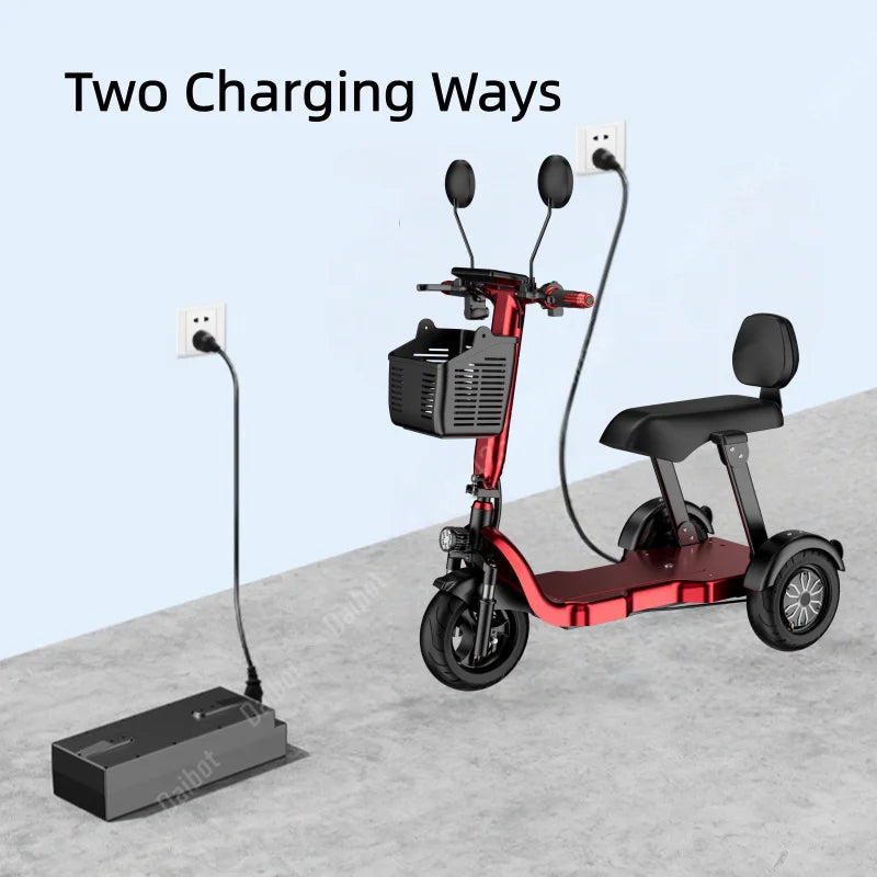 1000W 48V Small Mobility Scooter 3 Wheels Foldable For Elderly 2 Seater Mini Electric Tricycle Parent Child Adult With Basket