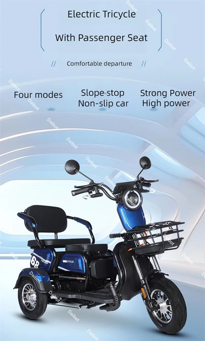 3 Wheel All Terrain Parent Child Electric Scooter 3 Seater For Elderly Adults 600W 48V Old Man Scooter Electric Tricycle Disable