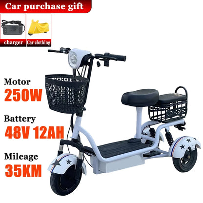 Removable Battery Elderly Leisure Bicycle Small Folding Adult Electric Tricycle with Basket 3 Seats Commuting Electric Scooter
