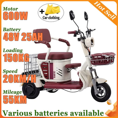 Large Capacity Basket 600W High Power Adult Flowing Electric Tricycle Household Elderly Leisure Small Disabled Mobility Scooter