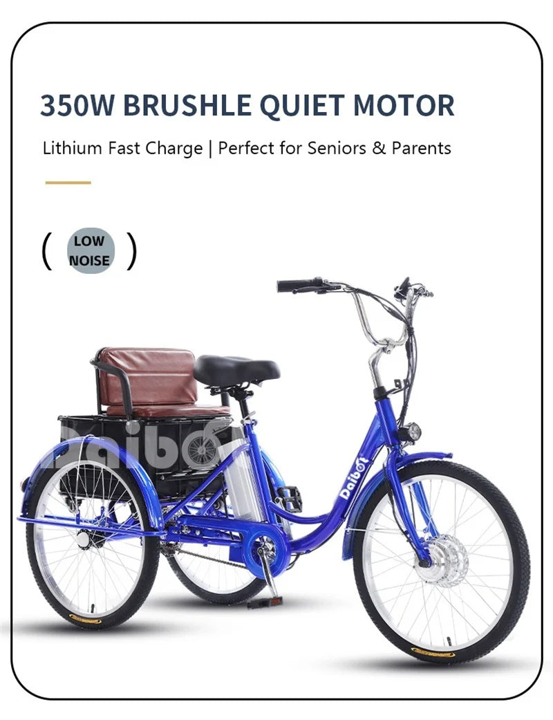 Family Ebike With Kid Seat 3 Wheels For Adults 24Inch Elderly Electric Bike With Cargo Lightweight Electric Bicycle 2 People