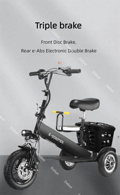 Lightweight Mobility Scooter Foldable With Basket For Adults Electric Scooter Senior Triple Shock Absorption 500W Trike 2 Seats