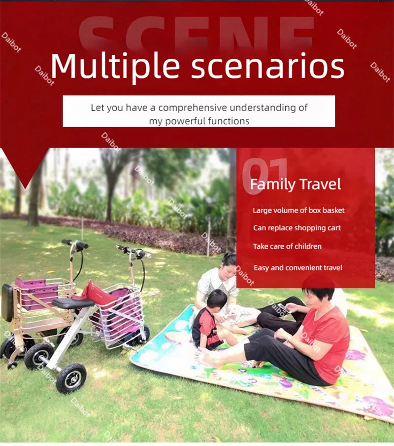 Travel Folding Lightweight Mobility Scooter For 2 Peoples 36V Mini Foldable Electric Tricycle Scooter For Senior With Basket