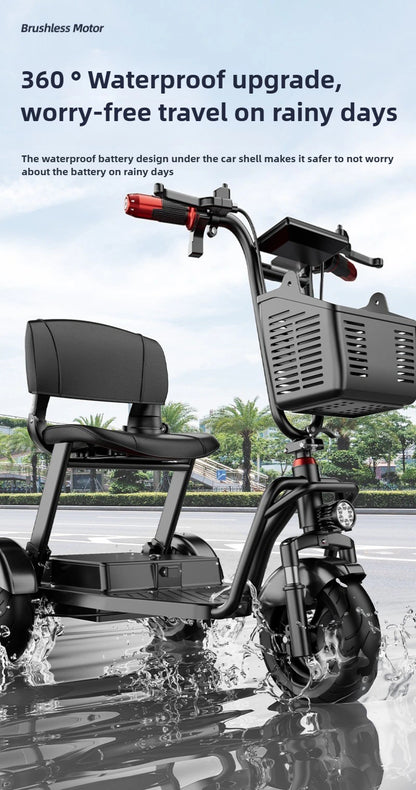 Disabled Commuting Mobility Scooter Mini Small Elderly Leisure Electric Bike Folding Removable Lithium Battery Electric Tricycle