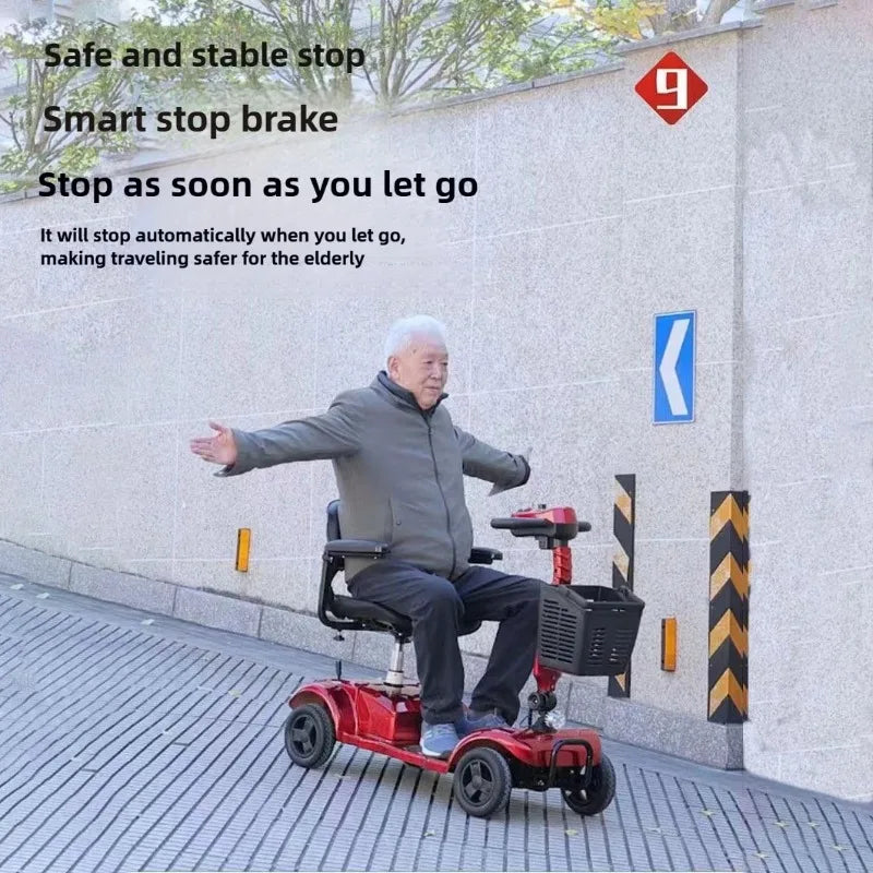 Mobility Scooter 4-Wheel Intelligent Scooter Household Elderly Electric Scooter Foldable Portable Disabled Comfortable Seat Fold