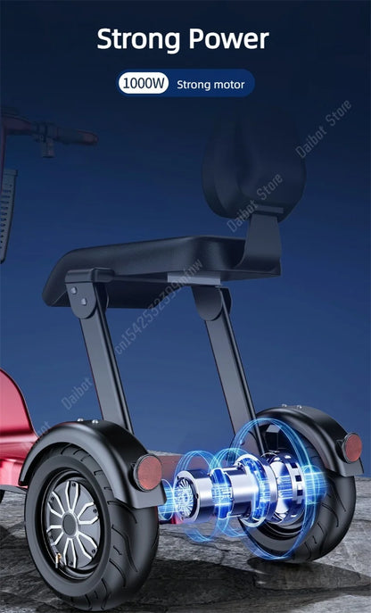 1000W 48V Small Mobility Scooter 3 Wheels Foldable For Elderly 2 Seater Mini Electric Tricycle Parent Child Adult With Basket