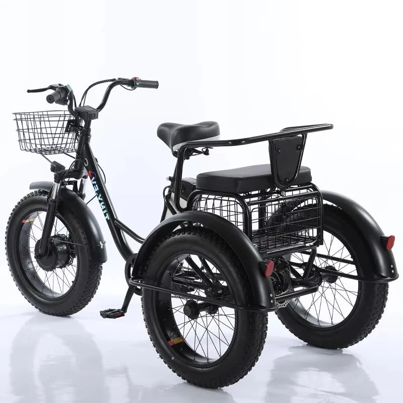 500W 48V Fat Tire Adults 3 Wheel Electric Tricycle With Passenger Seat/Rear Basket Removable Battery Electric Bike For 2 People
