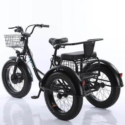 500W 48V Fat Tire Adults 3 Wheel Electric Tricycle With Passenger Seat/Rear Basket Removable Battery Electric Bike For 2 People