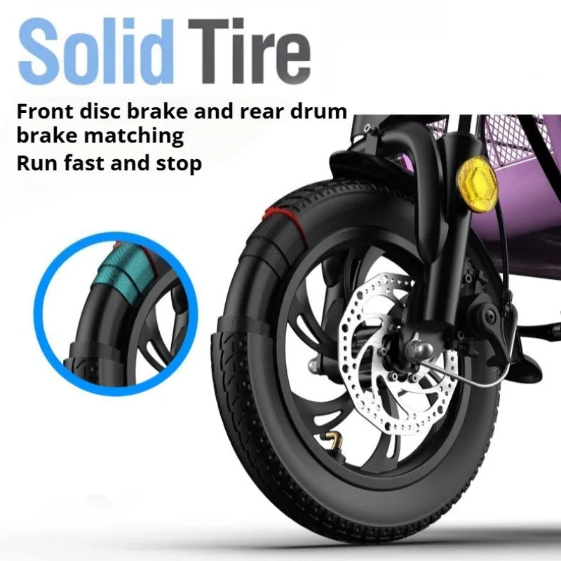 12 Inches Electric Bicycle Anti-theft Leisure Long Life Electric Bike Adult Commuting Removable Lithium Battery Mobility Scooter