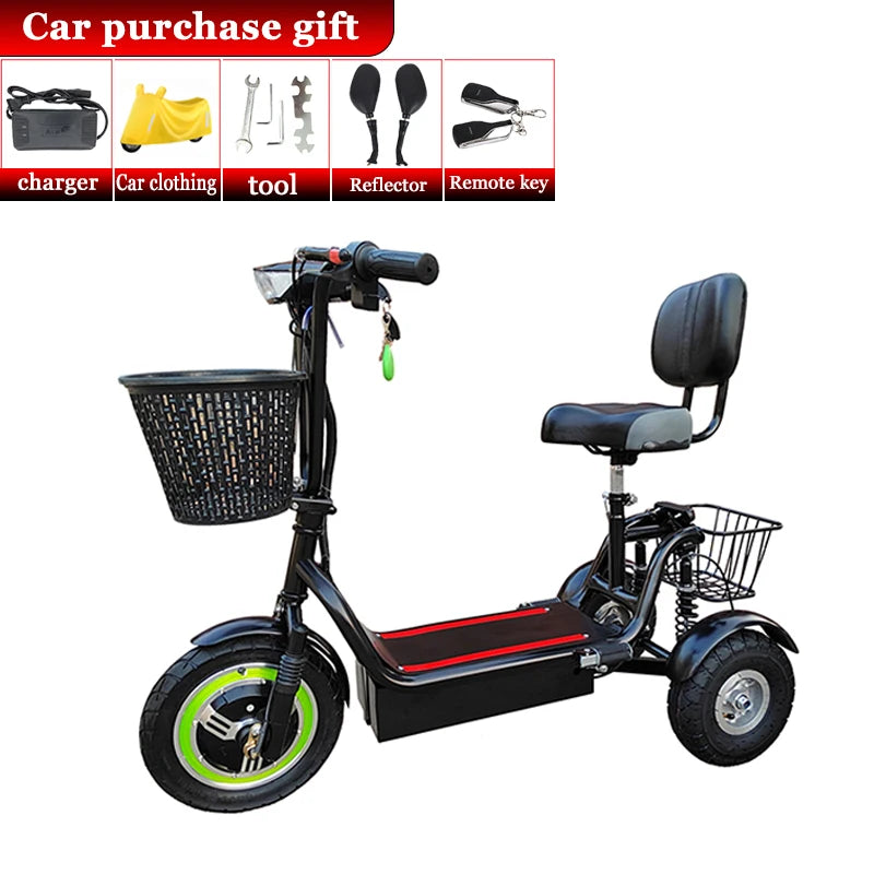 Adult Electric Tricycle 12inch Portable Scooter for Men and Women for Adults Folding Mini Small 3-wheeled Electric Car Elderly