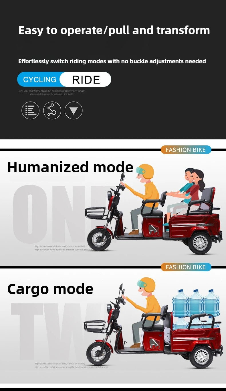 Adult 1200W High Power Motor Passenger and Cargo Electric Tricycle Lithium Household Front and Rear Shock Absorption System