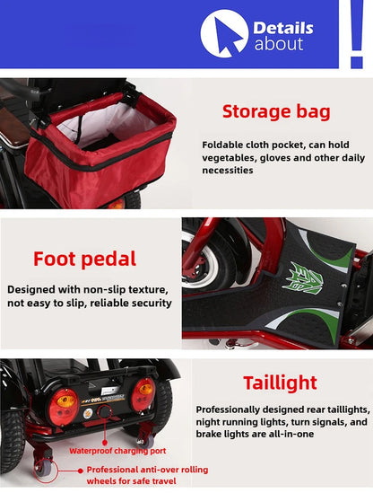 Elderly Fold Leisure Electric Scooter Mini Portable Disabled Electric Tricycle Removable Lithium Battery Adult Mobility Scooter