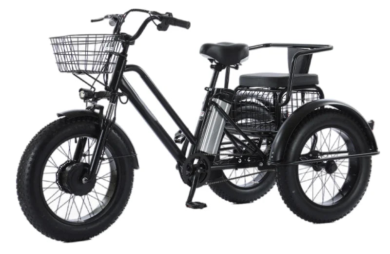 500W 48V Fat Tire Adults 3 Wheel Electric Tricycle With Passenger Seat/Rear Basket Removable Battery Electric Bike For 2 People
