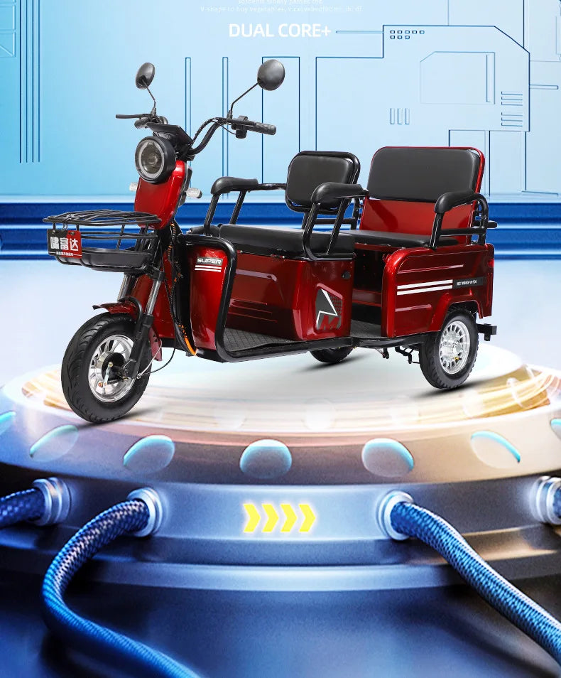 Adult 1200W High Power Motor Passenger and Cargo Electric Tricycle Lithium Household Front and Rear Shock Absorption System