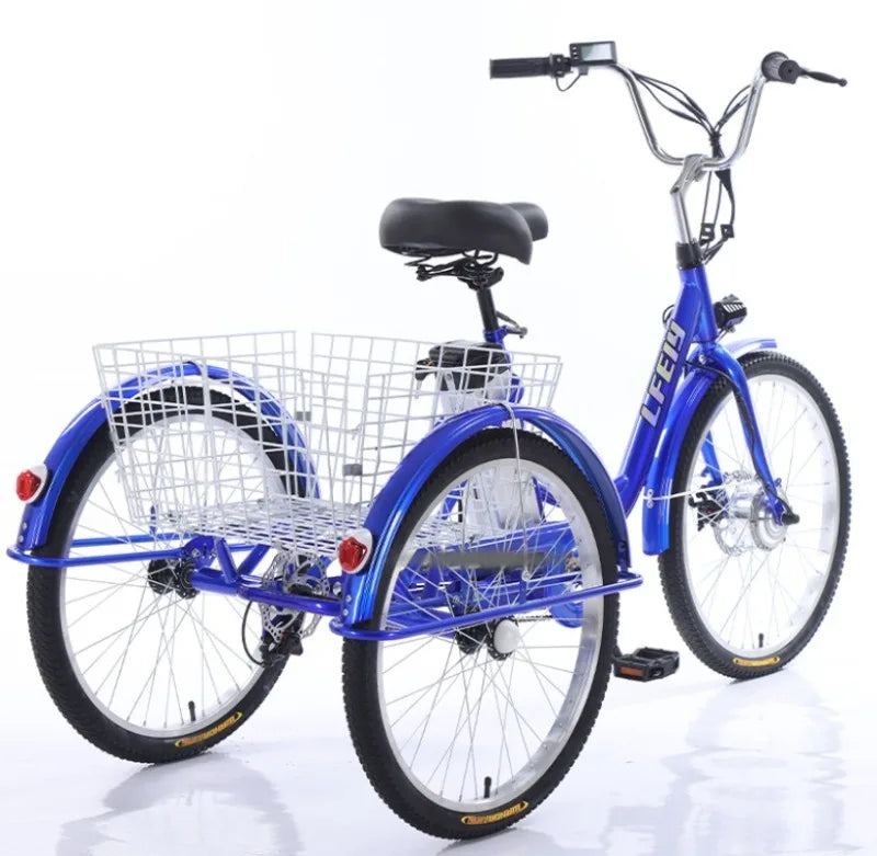 Adult Elderly Electric Mobility Tricycle 3-Wheel Electric Bike with Rear Cargo Basket for Senior Daily Shopping & Commuting