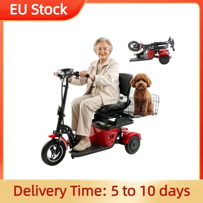 Mini Folding Electric Scooter For Elderly With Training Wheels 500W 36V 3 Wheels Mobility Scooter With Basket For Old People