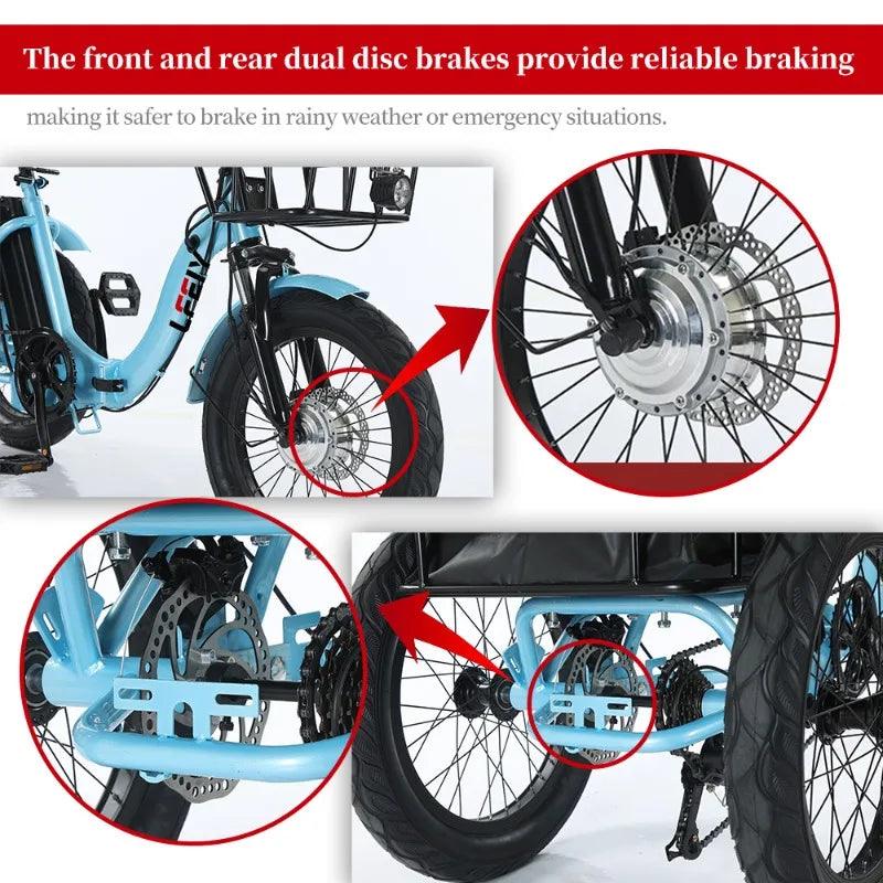18" Foldable Electric Tricycle 48V13Ah 350W Motor Shimano 7-Speed 25km/h 44km Range 3-Mode Adult Fat Tire Lithium E-Trike