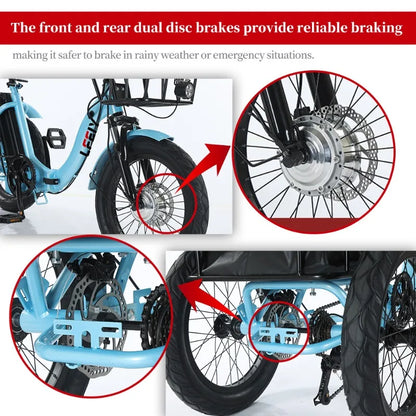 18" Foldable Electric Tricycle 48V13Ah 350W Motor Shimano 7-Speed 25km/h 44km Range 3-Mode Adult Fat Tire Lithium E-Trike