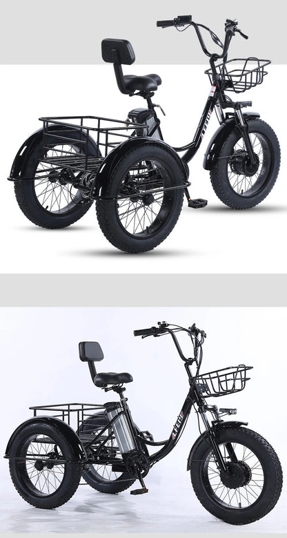 500W Electric Tricycle 20*4.0 Snow Fat Tire 48V13Ah Removable Lithium Battery Three Wheel E Trike with Front &Rear Cargo Baskets