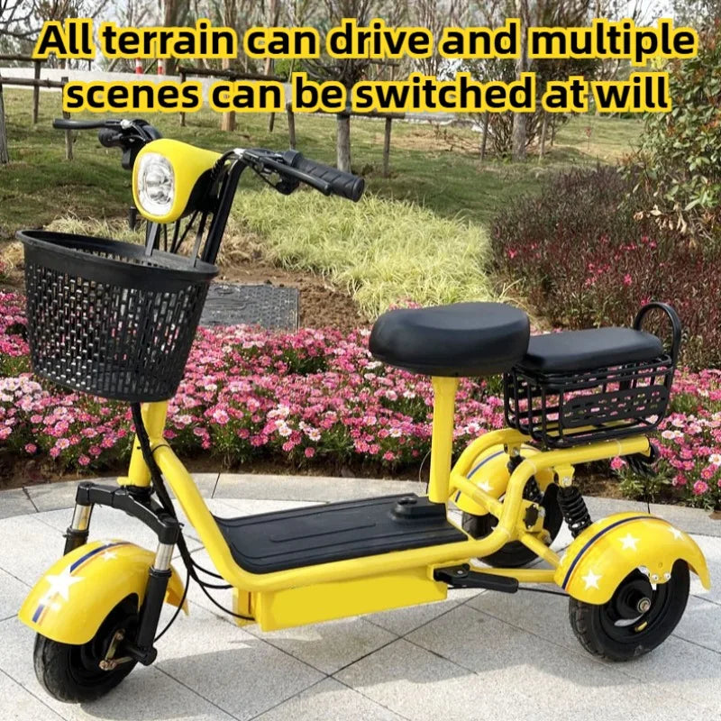 Removable Battery Elderly Leisure Bicycle Small Folding Adult Electric Tricycle with Basket 3 Seats Commuting Electric Scooter