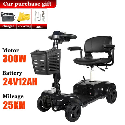 Mobility Scooter 4-Wheel Intelligent Scooter Household Elderly Electric Scooter Foldable Portable Disabled Comfortable Seat Fold