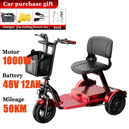 Disabled Commuting Mobility Scooter Mini Small Elderly Leisure Electric Bike Folding Removable Lithium Battery Electric Tricycle