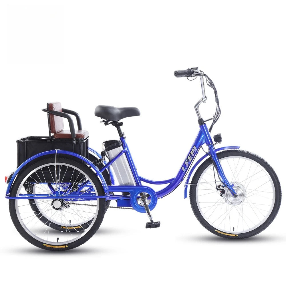 20" Adult Electric Tricycle 2-Seater 3 Wheel Ebike Removable Li-ion Battery Pedal Assist Trike Rear Seat Cargo Box Senior Travel