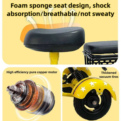 Removable Battery Elderly Leisure Bicycle Small Folding Adult Electric Tricycle with Basket 3 Seats Commuting Electric Scooter