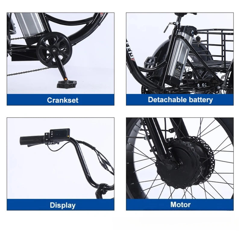 500W Electric Tricycle 20*4.0 Snow Fat Tire 48V13Ah Removable Lithium Battery Three Wheel E Trike with Front &Rear Cargo Baskets