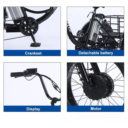 500W Electric Tricycle 20*4.0 Snow Fat Tire 48V13Ah Removable Lithium Battery Three Wheel E Trike with Front &Rear Cargo Baskets