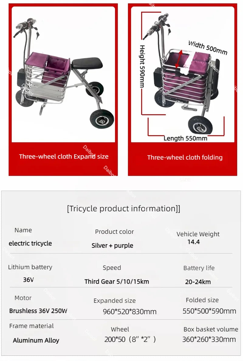 Travel Folding Lightweight Mobility Scooter For 2 Peoples 36V Mini Foldable Electric Tricycle Scooter For Senior With Basket