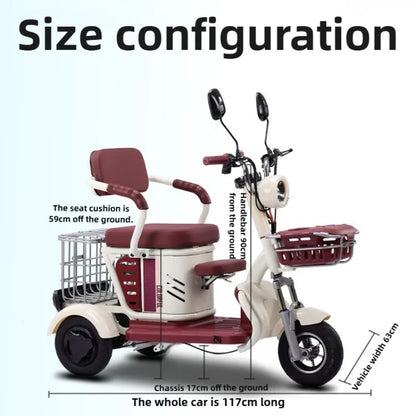 Large Capacity Basket 600W High Power Adult Flowing Electric Tricycle Household Elderly Leisure Small Disabled Mobility Scooter