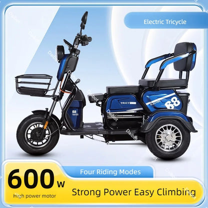 3 Wheel All Terrain Parent Child Electric Scooter 3 Seater For Elderly Adults 600W 48V Old Man Scooter Electric Tricycle Disable