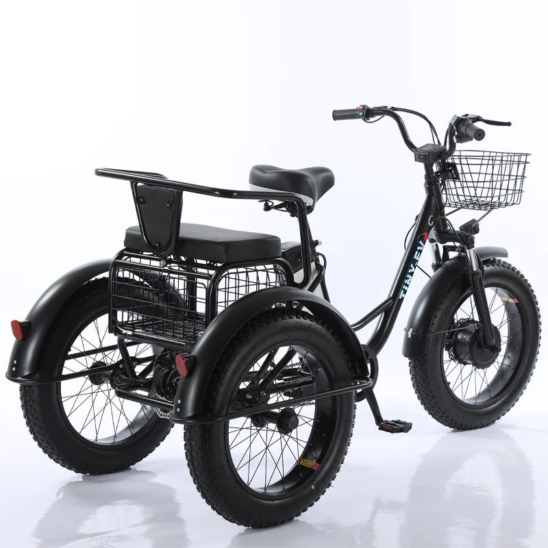 500W 48V Fat Tire Adults 3 Wheel Electric Tricycle With Passenger Seat/Rear Basket Removable Battery Electric Bike For 2 People