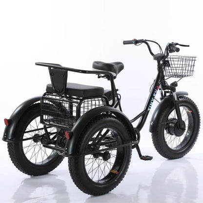 500W 48V Fat Tire Adults 3 Wheel Electric Tricycle With Passenger Seat/Rear Basket Removable Battery Electric Bike For 2 People