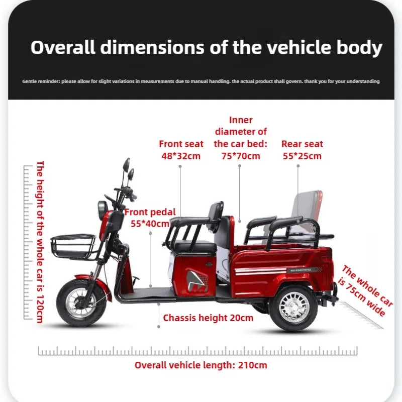 Adult 1200W High Power Motor Passenger and Cargo Electric Tricycle Lithium Household Front and Rear Shock Absorption System