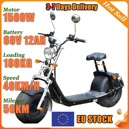 EU Warehouse Electric Scooter Spot Goods 1500W60V12AH Flowing Adult Long Life Mobility Scooter Commuting 2-Wheeler Scootmobiel