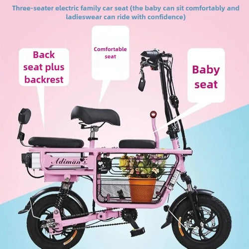 12 Inches Electric Bicycle Anti-theft Leisure Long Life Electric Bike Adult Commuting Removable Lithium Battery Mobility Scooter