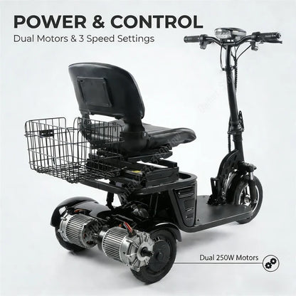 Mini Folding Electric Scooter For Elderly With Training Wheels 500W 36V 3 Wheels Mobility Scooter With Basket For Old People