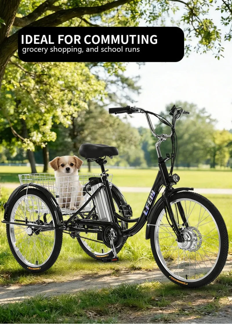 Adult Elderly Electric Mobility Tricycle 3-Wheel Electric Bike with Rear Cargo Basket for Senior Daily Shopping & Commuting
