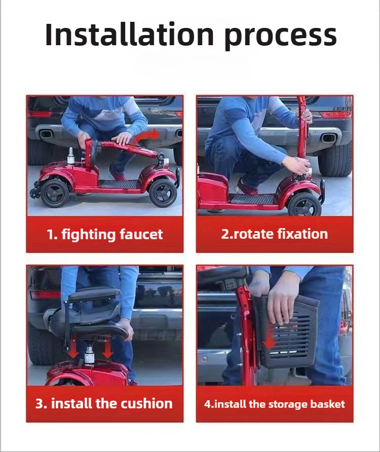 Mobility Scooter 4-Wheel Intelligent Scooter Household Elderly Electric Scooter Foldable Portable Disabled Comfortable Seat Fold