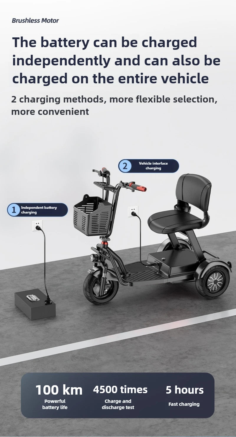 Disabled Commuting Mobility Scooter Mini Small Elderly Leisure Electric Bike Folding Removable Lithium Battery Electric Tricycle