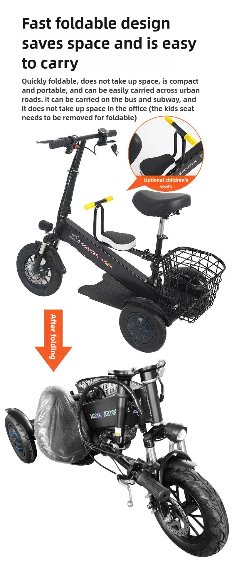 Removable Lithium Battery Electric Tricycle Folding Electric Scooter Mini Small Commuting Disabled With Basket Mobility Scooter