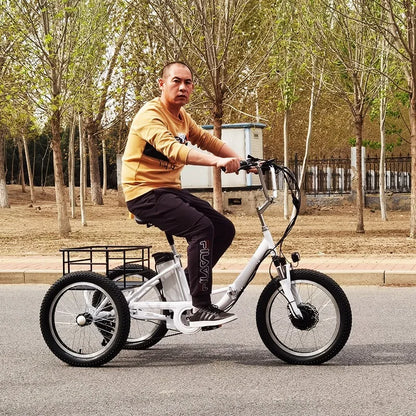 20 Inch Foldable Electric Tricycle 350W Brushless Motor 48V10.4Ah Lithium Battery 40km Max Load 150KG Adult 7Speed Cargo E-Trike
