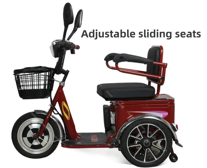 Lightweight Parents Child Electric Scooter 2 Seats 48V 350W Mini 3 Wheel Electric Tricycle For Adult Elderly With Cargo Basket