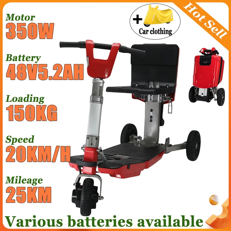 3 Wheel Disability Electric Automatic Folding Removable Battery Adult Small Mobility Scooter Elderly Commuting Electric Tricycle